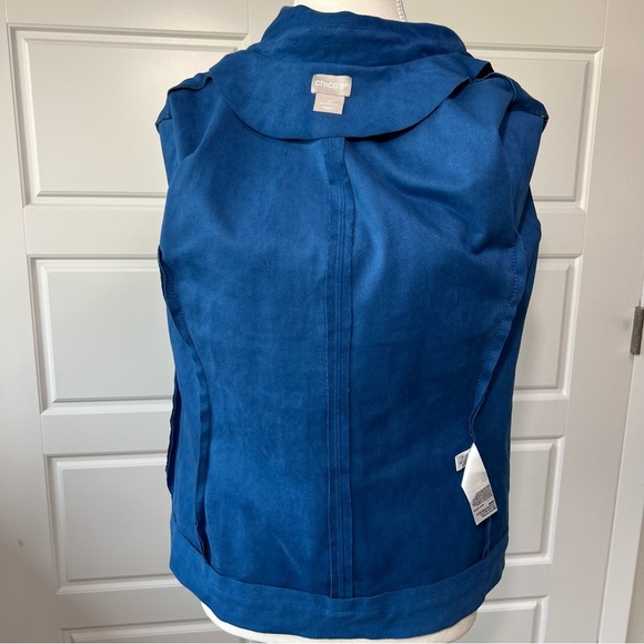 Moto Jacket Faux Suede Blue Full Zip Pockets Collared‎ Chico's Size 0 / US 4 - Picture 7 of 8